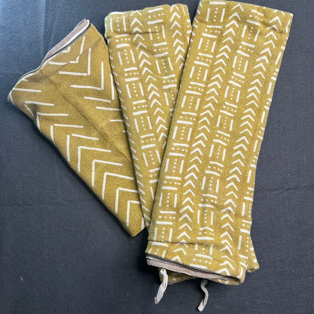 3 Magaschoni Home Pillow Cases Set Mustard Yellow Geometric Tribal Pattern 20x20